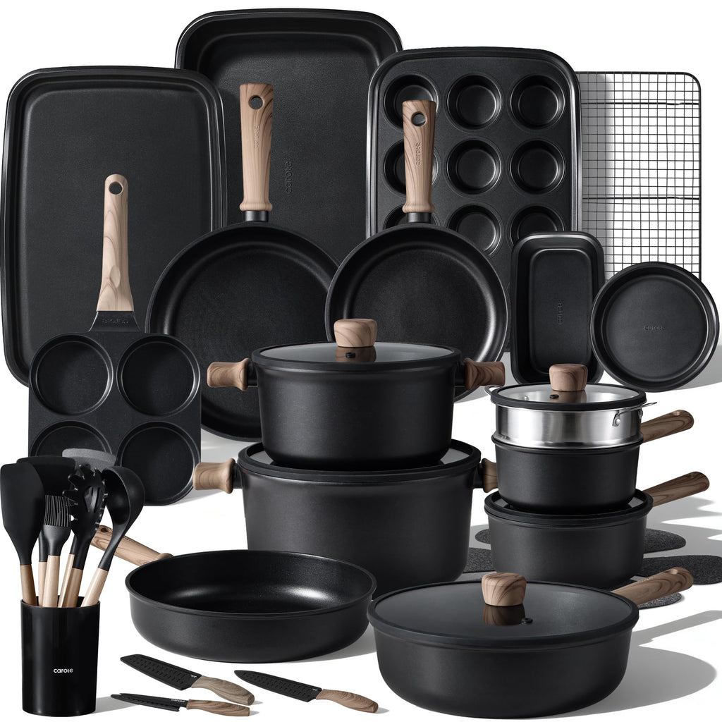 CAROTE 44pcs Pots and Pans, Nonstick Cookware Set with Bakeware