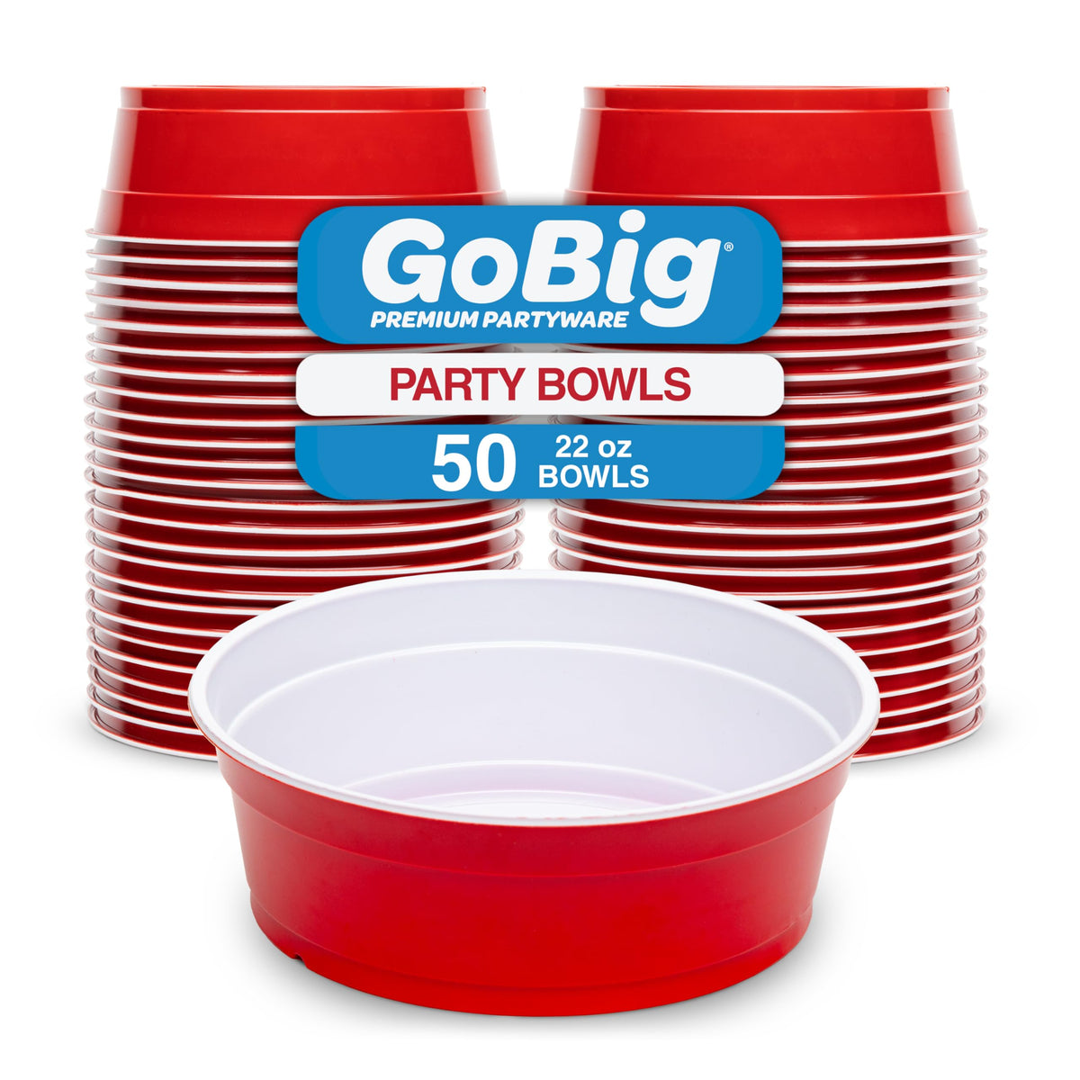 GoBig Red Party Cup Bowls - Large Disposable Plastic Bowls - 22 oz or 60 oz