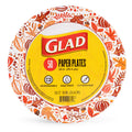 Glad Disposable Paper Plates, Happy Fall Design, 10 Inch, 50 Count | Soak-proof, cut-resistant, microwavable for all foods, for fall parties and everyday meals, colorful