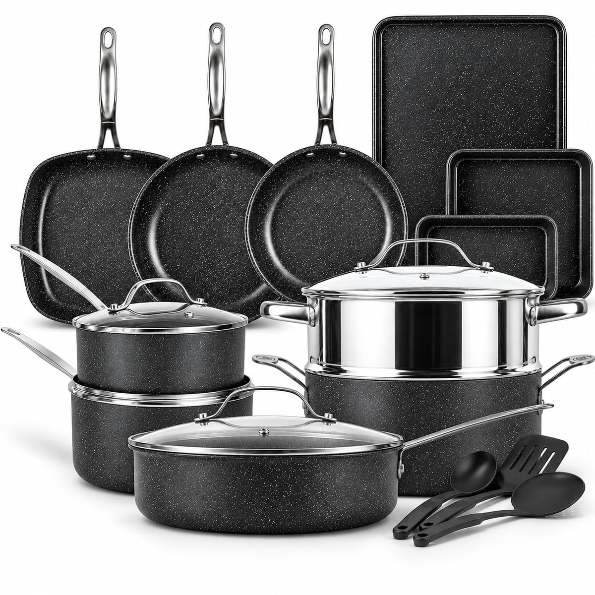 GRANITESTONE 20pc Pots and Pans Set Non Stick Cookware Set, Diamond Infused