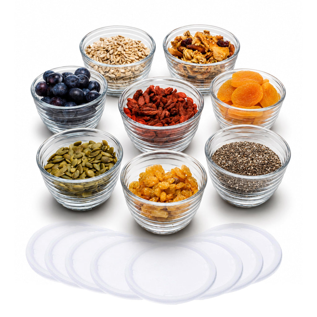 Libbey 8-piece Small Glass Bowl Set with Lids | 6.25 oz Capacity for Leftovers, Snacks, Sauces, Herbs & Toppings with Secure Lids and Dishwasher-Safe Easy Cleanup