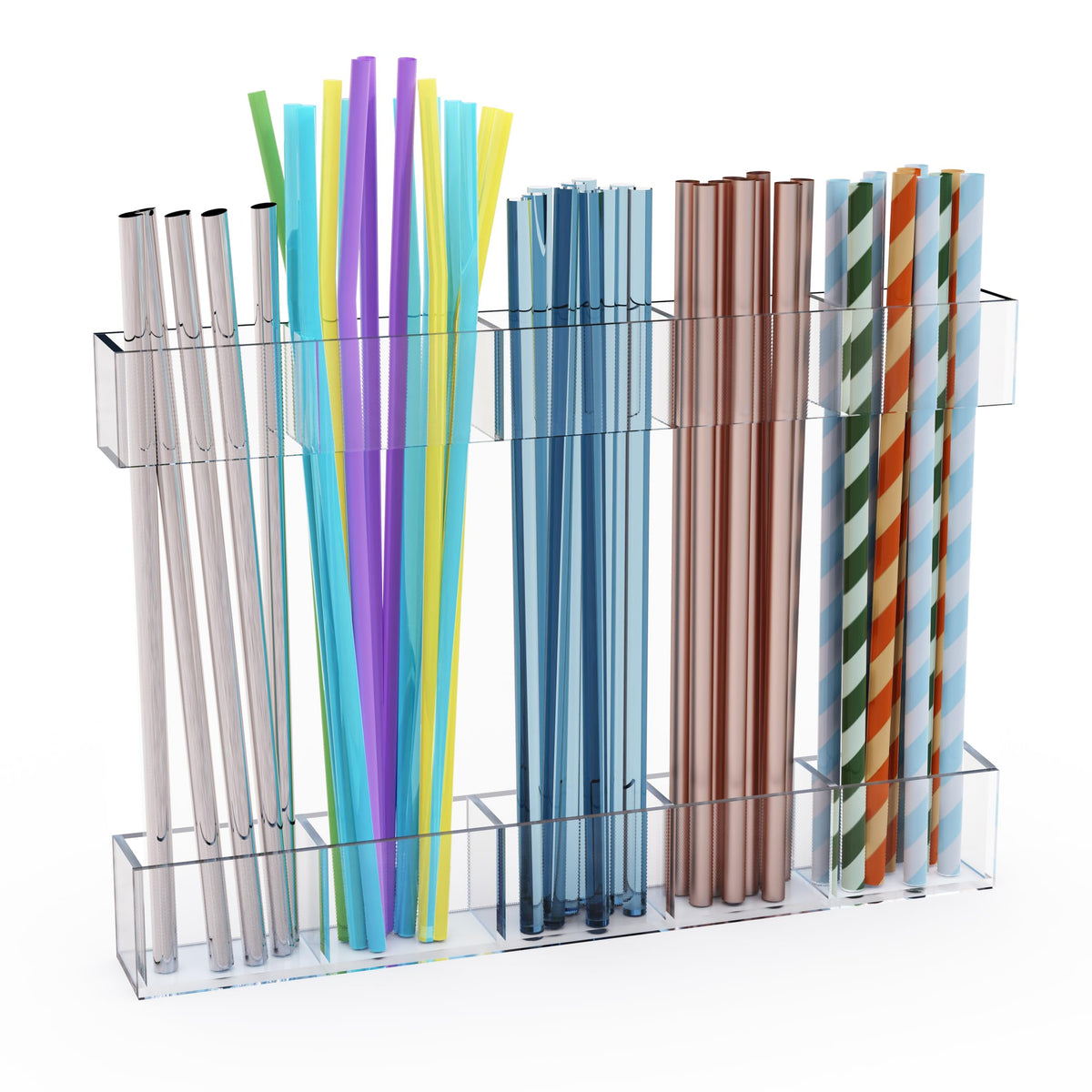 Upgraded 9.5'' Large Acrylic Straw Holder for Cabinet Door, Adjustable Space-Saving Straw Organizer Storage Dispenser for Cabinet with Ultra Sticky Adhesive Strips, 2-Part Rack, Drainage Holes