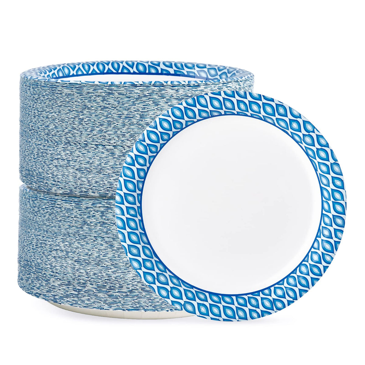 MUCHII 8.375 Inch Paper Plates, 300 Count Disposable Plates Bulk Pack | Printed Plates,Blue,Soak and Cut Proof,Daily Use,Holiday Family Gatherings,Parties,Picnic,Thanksgiving,Food Service