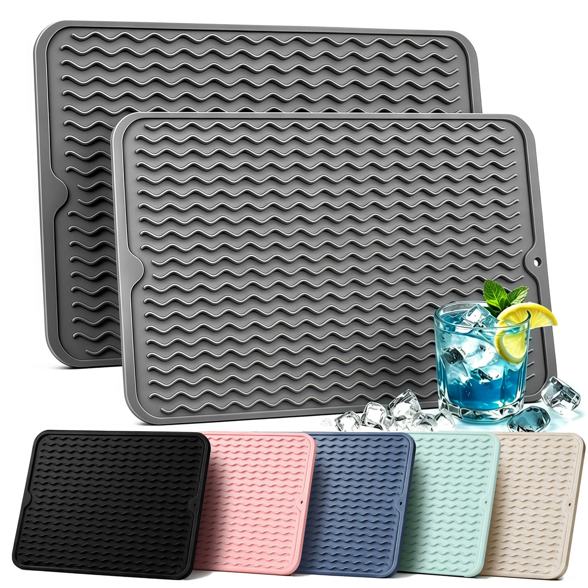 AOTASO 2 Pack Silicone Dish Drying Mat for Kitchen Counter Shower Caddy Rack Waterproof Under Sink Placemats Trivets Coffee Bar Accessories Utensil Holder Essentials Home Dining Decor Must Haves 2026