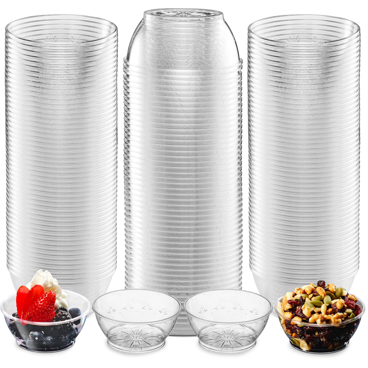 6 Oz Clear Mini Plastic Dessert Bowls (100-Pack) Disposable Serving Bowls | Premium Hard Plastic Bowls for Serving Ice Cream, Salsa, Desserts, Snacks, Weddings, Catering, Home & Event Party Supplies